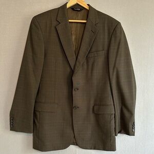 Jos A Bank Gordon Wool Sport Coat 41L Olive Brown Windowpane